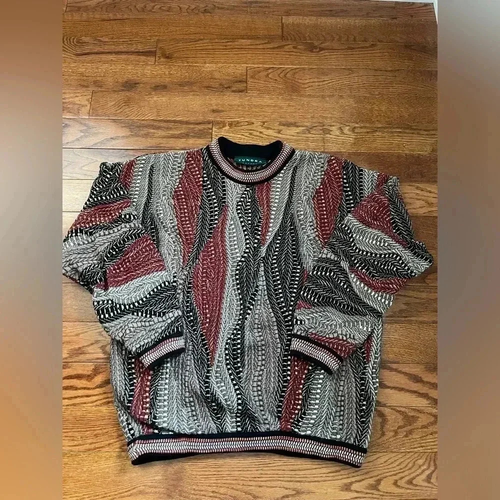 Vintage 90s Tundra Coogi Style Cable Knit Sweater Sz L - Picture 5 of 9